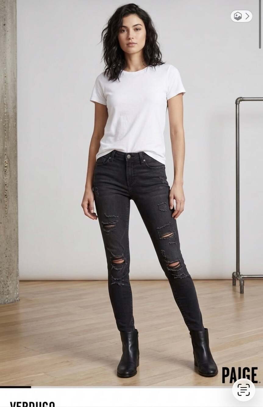 Paige Verdugo Ultra Skinny Low Rise Jeans Size 24 Black Distressed Y2K Denim